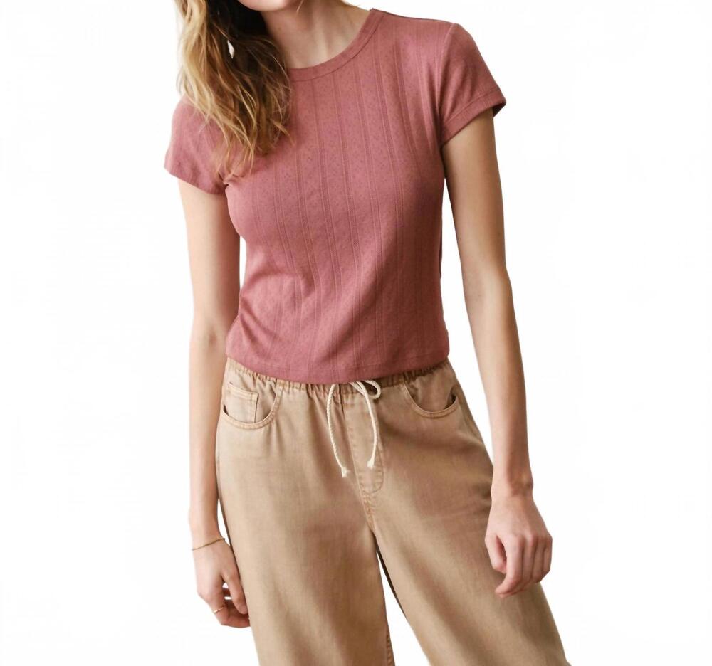 NEW MARINE LAYER lexi pointelle crew tee in dusk rose
